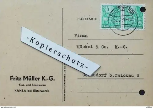 Kieswerk - Fritz Müller KG in Kahla bei Elsterwerda , 1959 , Zwickau , altes Dokument , Reklame / Werbung