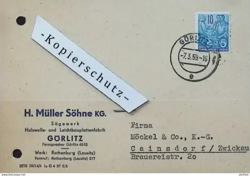 Sägewerk - H. Müller & Söhne in Görlitz , 1959 , Zwickau , altes Dokument , Reklame / Werbung