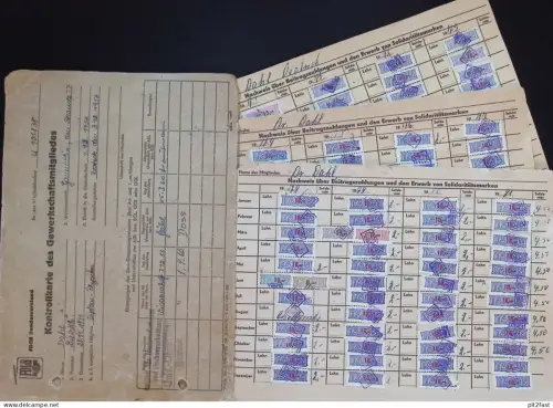 Konvolut mit FDGB Solitaritätsmarken und Beitragsmarken , 1956-1981 , Rostock i. Mecklenburg , DDR !!!