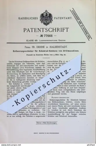 original Patent - Fa. Fr. Dehne , Halberstadt | 1894 | Entleerungsschieber für Schubrad - Gehäuse von Drillmaschinen !