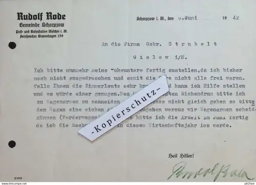 Gemeinde Scharpzow i. Mecklenburg  - Rudolf Rode , 1942 , alte Rechnung / Dokument !!