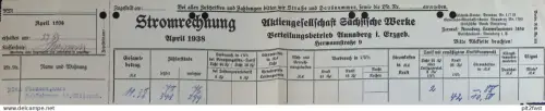 Sächsische Werke AG in Annaberg i. Erzgebirge , 1938 , alte Rechnung / Dokument !!