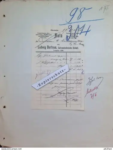 Ludwig Bertram in Pforzheim , 1902 , Galvanotechnische Anstalt , Einschwefler , alte Rechnung / Dokument !!