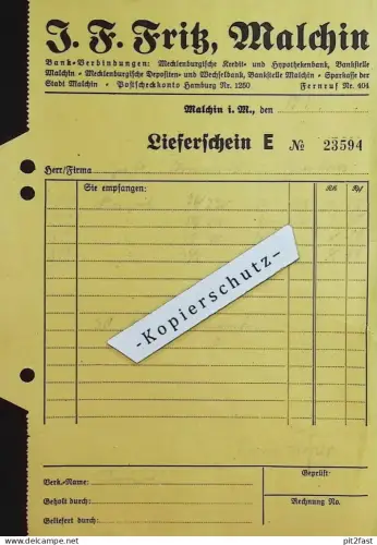J.F. Fritz in Malchin i. Mecklenburg , 1944 , alte Rechnung / Dokument !!