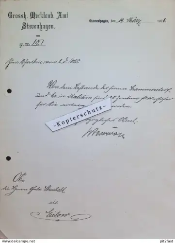 Grossherzoglich Mecklenburgisches Amt in Stavenhagen in Mecklenburg , 1916 , Grammerstorf , alte Rechnung / Dokument !!