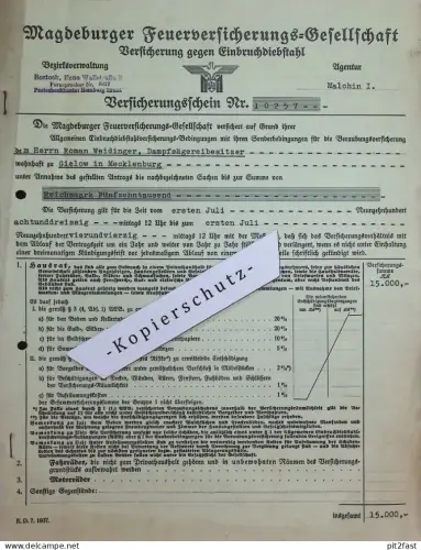 Feuerversicherung in Gielow , Roman Weidinger , 1938 , alte Rechnung / Dokument !!