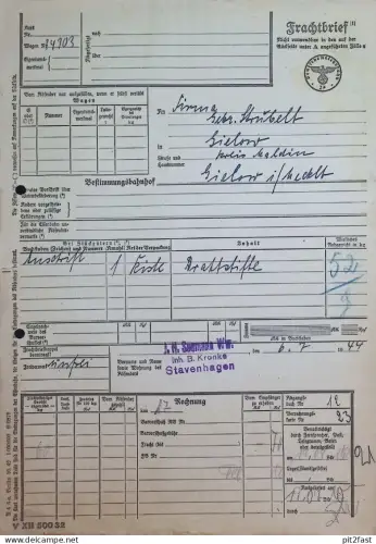 Frachtbrief , 1944 , J.H. Seemann / B. Kronke , Teterow , Malchin , Eisenbahn , Reichsbahn , Mecklenburg !!