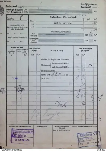 Frachtbrief , 1936 , Schwerin / Gielow , Eisenbahn , Reichsbahn , Mecklenburg !!