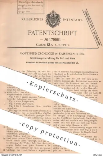 original Patent - Gottfried Zschocke , Kaiserslautern | 1905 | Entstäubung für Luft und Gase | Gas , Staub