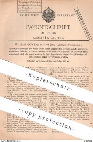 original Patent - William Cowern , Hawera , Taranaki , Neuseeland | 1904 | Speisewasserreiniger | Dampfkessel , Kessel