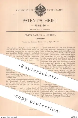 original Patent - Edwin Barron , London , England | 1894 | Tabakspfeife | Tabak , Pfeife , Pfeifen , Zigarren