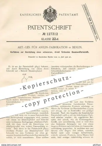 original Patent - AG für Anilin - Fabrikation Berlin , 1900 , schwarzer, direkt färbender Baumwoll - Farbstoff | Farbe !