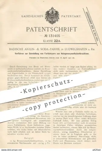 original Patent - Badische Anilin- & Soda-Fabrik , Ludwigshafen a. Rh. | Farbkörper aus Halogenoxymethylanthrachinon