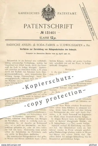 original Patent - Badische Anilin- & Soda-Fabrik , Ludwigshafen a. Rh. , 1901 , Darst. der Halogenderivate von Indoxyl !