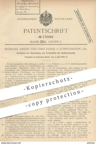 original Patent - Badische Anilin- & Soda-Fabrik , Ludwigshafen a. Rh. , 1905 , Darst. der Farbstoffe der Anthracenreihe