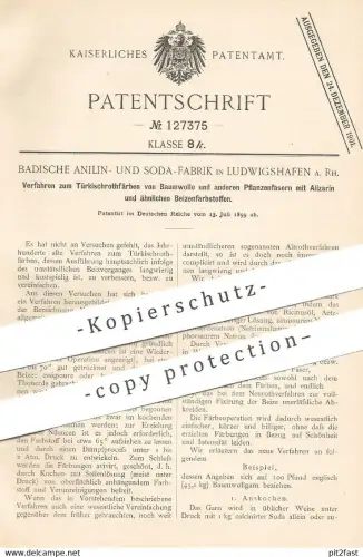 original Patent - Badische Anilin- & Soda-Fabrik , Ludwigshafen a. Rh. , 1899 , Färben von Baumwolle und Pflanzenfasern