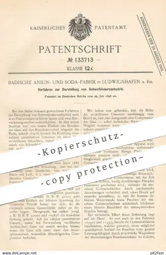 original Patent - Badische Anilin- & Soda-Fabrik , Ludwigshafen a. Rh. , 1898 , Darstellung von Schwefelsäureanhydrid !!