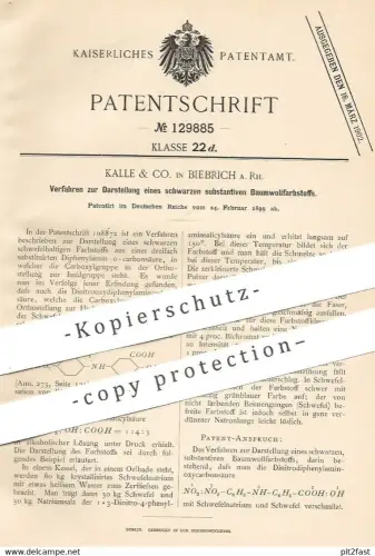 original Patent - Kalle & Co. , Biebrich a. Rh. , 1899 , schwarzer substantiver Baumwollfarbstoff | Baumwolle , Farbe