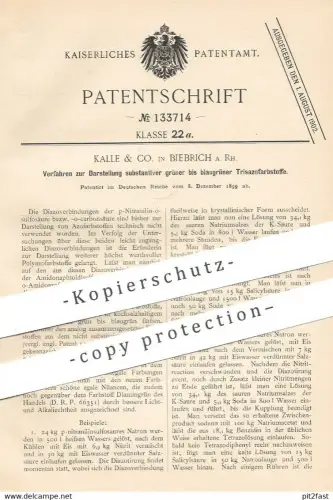 original Patent - Kalle & Co. , Biebrich a. Rh. , 1899 , substantive grüne Trisazofarbstoffe | Farbstoff , Farbe , Säure