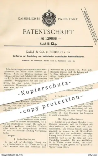original Patent - Kalle & Co. , Biebrich a. Rh. , 1900 , Darstellung von Jodderivat aromatischer Amidosulfosäure | Säure