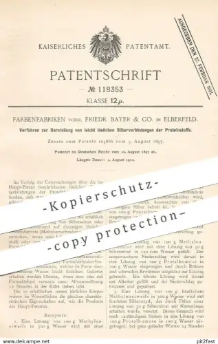 original Patent - Farbenfabriken vorm. Friedr. Bayer & Co. Elberfeld , 1897 , lösliche Silberverbindung von Proteïnstoff