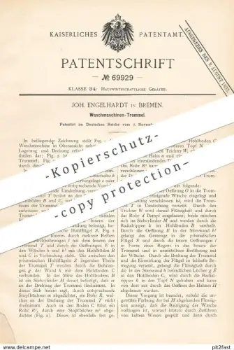 original Patent - Joh. Engelhardt , Bremen , 1891 , Waschmaschinen - Trommel | Waschmaschine | Wäsche , Schleuder !!