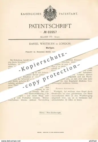 original Patent - Daniel Whitburn , London , England , 1892 , Wurfspiel | Kugelspiel , Spiel , Spielzeug , Sport !!!