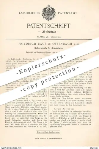 original Patent - Friedrich Baur , Offenbach / Main , 1893 , Keilverschluss für Schuhleisten | Schuhe , Schuster , Schuh