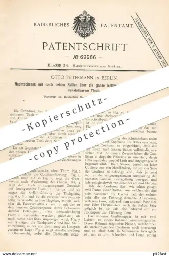 original Patent - Otto Petermann , Berlin , 1892 , Nachtschrank u. Tisch | Möbel , Schrank , Krankenhaus !!