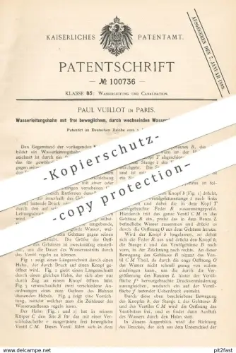 original Patent - Paul Vuillot , Paris , Frankreich , 1897 , Wasserleitungshahn mit Ventil | Wasserhahn , Klempner !!