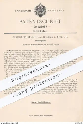 original Patent - August Wilkenloh , H. Hesse , Syke , 1901 , Dachfalzplatte | Dachdecker , Dach , Dachziegel , Ziegelei