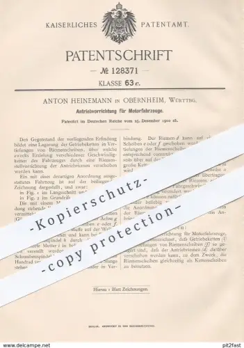original Patent - Anton Heinemann , Obernheim / Württemberg , 1900 , Antrieb für Motorfahrzeuge | Oldtimer , Automobile