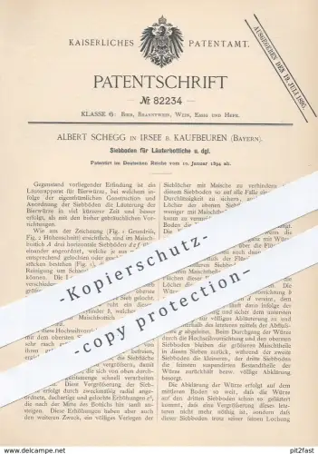 original Patent - Albert Schegg , Irsee / Kaufbeuren , Bayern , 1894 , Siebboden für Läuterbottiche | Bier , Brauerei