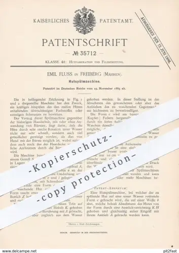 original Patent - Emil Fluss , Freiberg / Mähren 1885 , Hutspülmaschine | Hut - Spülmaschine | Hüte , Modist , Hutmacher