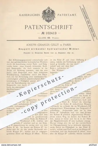 original Patent - Joseph Charles Gelly , Paris , 1897 , Doppelt wirkender hydraulischer Widder | Pumpe , Pumpen , Strom