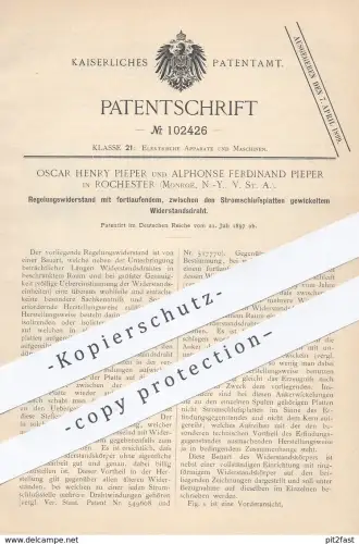 original Patent - Oscar Henry & Alphonse Ferdinand Pieper , Rochester , Monroë , New York USA  1897 , Widerstand | Strom