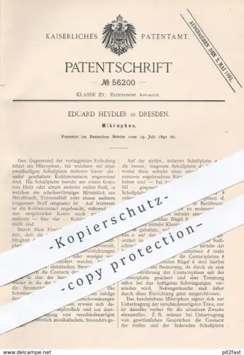 original Patent - Eduard Heydler , Dresden , 1890 , Mikrophon | Mikrofon , Schallplatte , Telefon , Elektrik !!