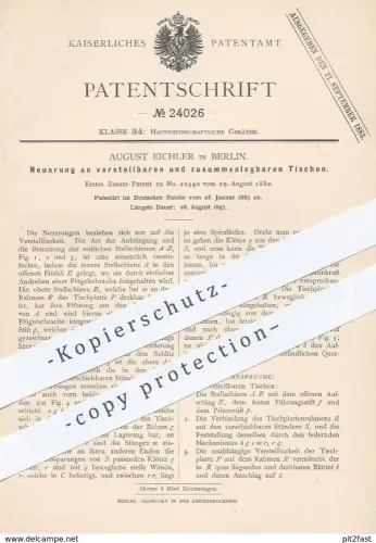 original Patent - August Eichler , Berlin , 1883 , zusammenlegbarer Tisch | Tische , Holztisch , Tischler , Holz , Möbel