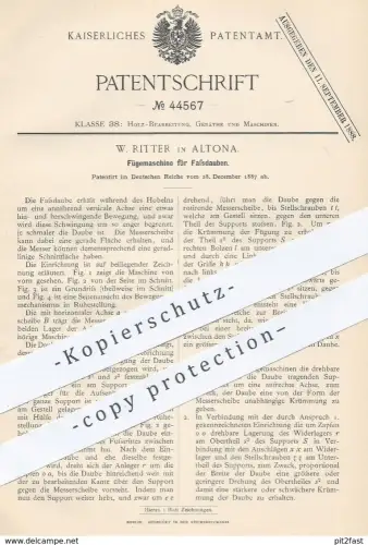 original Patent - W. Ritter , Hamburg / Altona , 1887 , Fügemaschine für Fassdauben | Fass , Fässer , Holzfass , Bier !