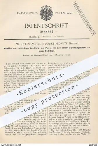 original Patent - Emil Offenbacher , Markt Redwitz , 1887 , Schleifen u. Polieren von Stein , Gestein | Steinmetz !!