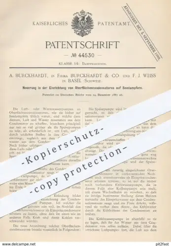 original Patent - Burckhardt & Co. , F. J. Weiss , Basel , Schweiz , 1887 , Kondensator auf Seedampfer | Dampfmaschine !
