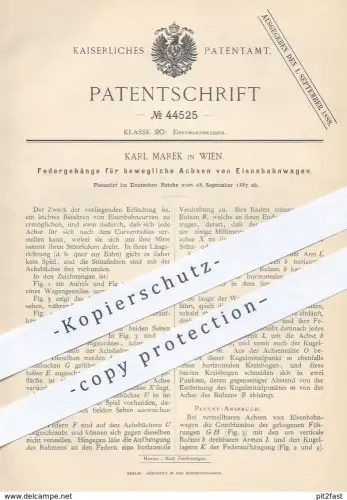 original Patent - Karl Marek , Wien , 1887 , Federgehänge für Achsen von Eisenbahnen | Eisenbahn - Achse | Lokomotive