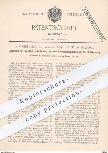 original Patent - A. Kühnscherf / F. Wachsmuth , Dresden  1893 , Stützriegel für Fahrstühle | Fahrstuhl , Aufzug , Winde