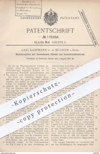 original Patent - Carl Kampmann , Mülheim / Ruhr , 1905 , Waschmaschine | Waschmaschinen , Waschen , Wäsche !!