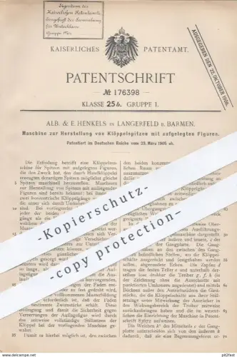 original Patent - Alb. & E. Henkels , Barmen / Langerfeld , 1905 , Herst. von Klöppelspitzen | Klöppeln , Handklöppelei