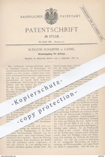 original Patent - Rudolph Schaeffer , Kassel , 1884 , Bremskupplung für Aufzüge | Aufzug , Hebezeug , Fahrstuhl Kupplung