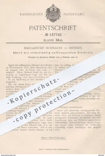 oroginal Patent - Margarethe Hornauer , Dresden , 1902 , Abort mit aufklappendem Sitzbrett | Toilette , WC , Kloset !!!