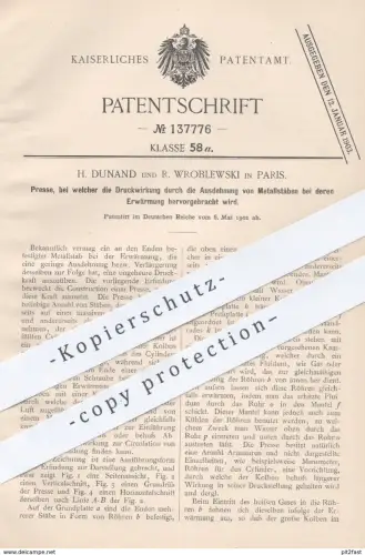 oroginal Patent - H. Dunand u. R. Wroblewski , Paris , 1902 , Presse , Pressen | Druck , Druckpresse , Druckkraft !!