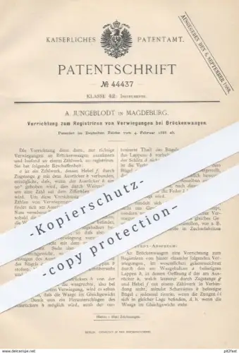 oroginal Patent - A. Jungeboldt , Magdeburg , 1888 , Zählwerk an Brückenwaagen | Waage , Waagen , Wiegen , Gewicht !!