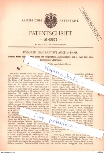 original Patent -  Edouard Jean Baptiste Augè in Paris , 1887 , Maschinenelemente !!!
